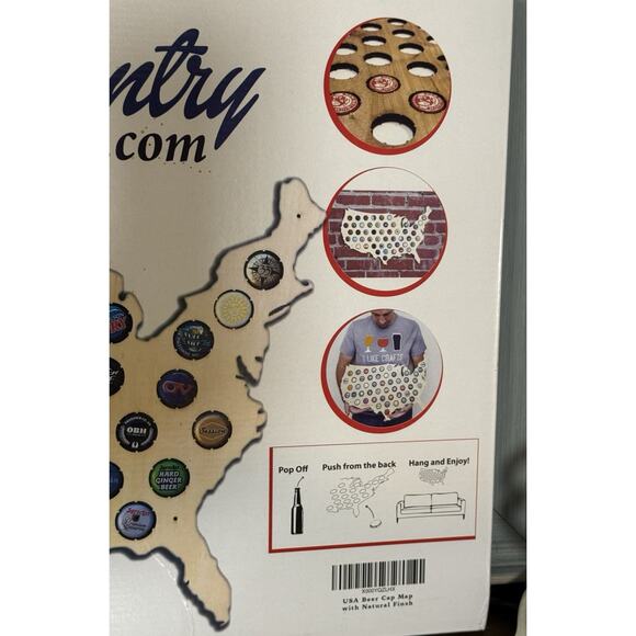 24" x 14" Beer Cap Map of United States; Holds 50 Beer Caps Natural Finish Birch - Picture 3 of 4